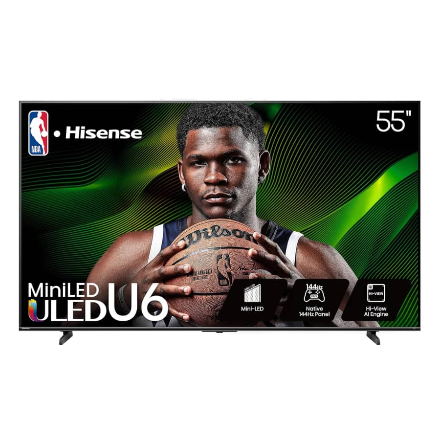 Hisense U6 Series 55U65QF 55" 4K HDR QLED UHD Smart TV: $500
