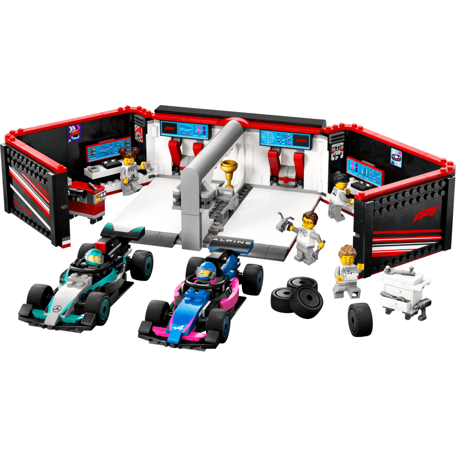 LEGO F1 Garage w/ Mercedes & Alpine Cars: $64
