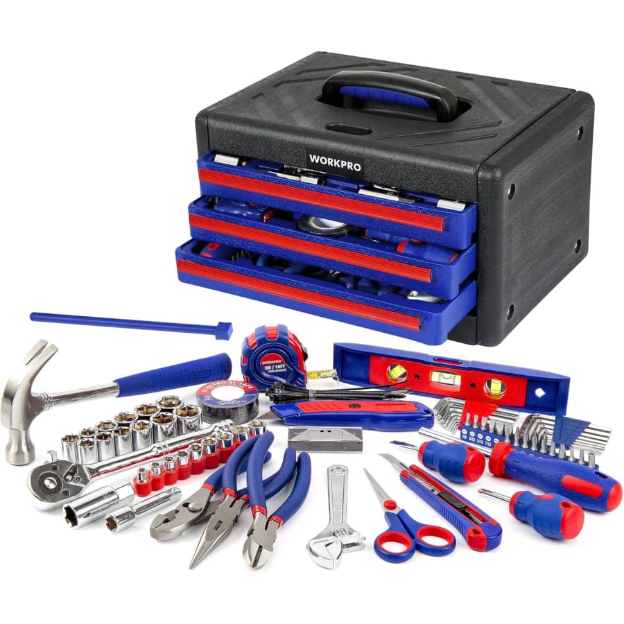 WorkPro 125-Piece Home Repair Tool Set with Case: $36