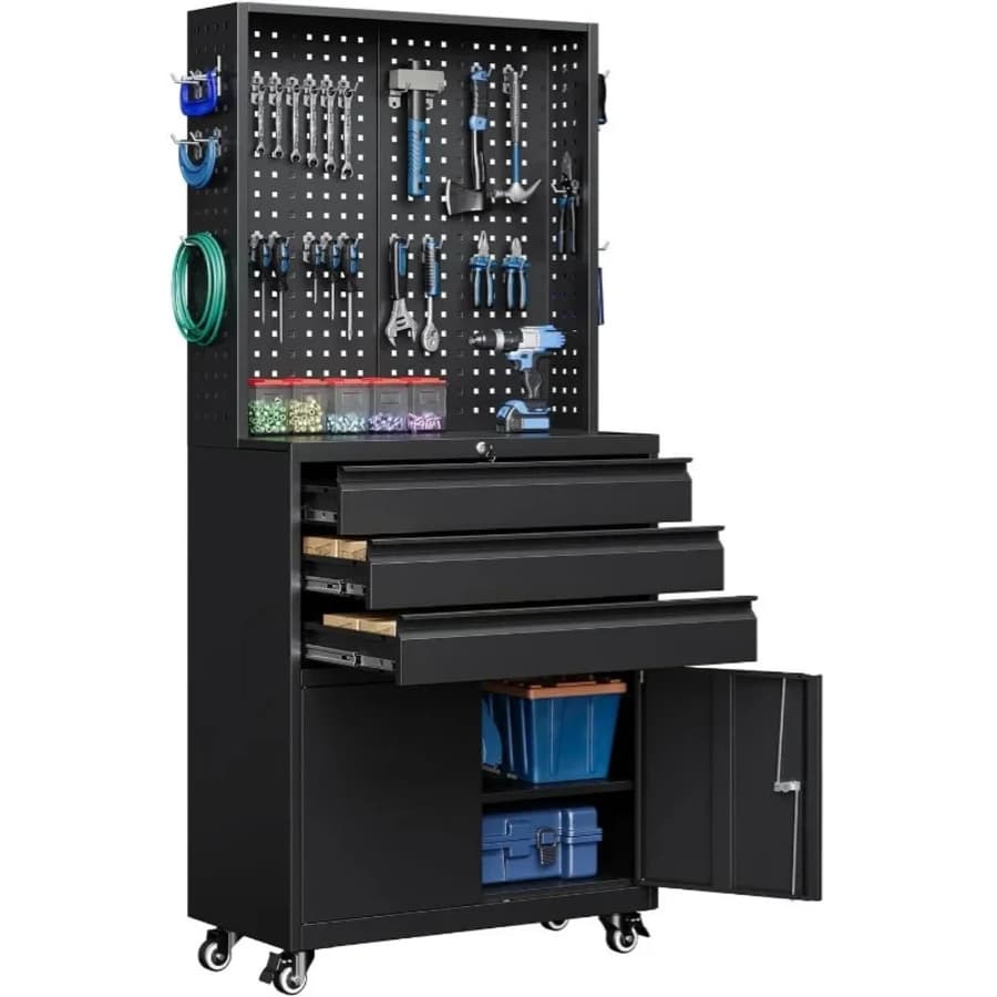 71" 3-Drawer Rolling Tool Cabinet with 2 Doors & Adjustable Shelves: $141 71" 3-Drawer Rolling Tool Cabinet with 2 Doors & Adjustable Shelves: $141