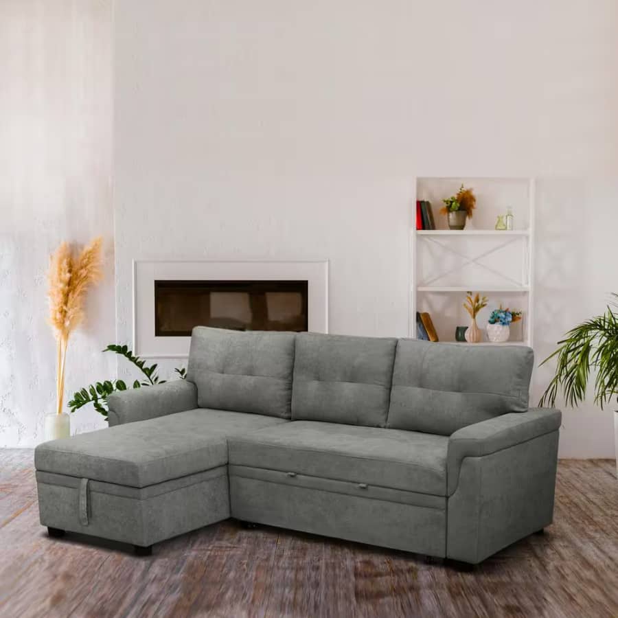 Maykoosh 85" Velvet L-Shaped Sleeper Sofa w/ Storage Chaise: $300.16