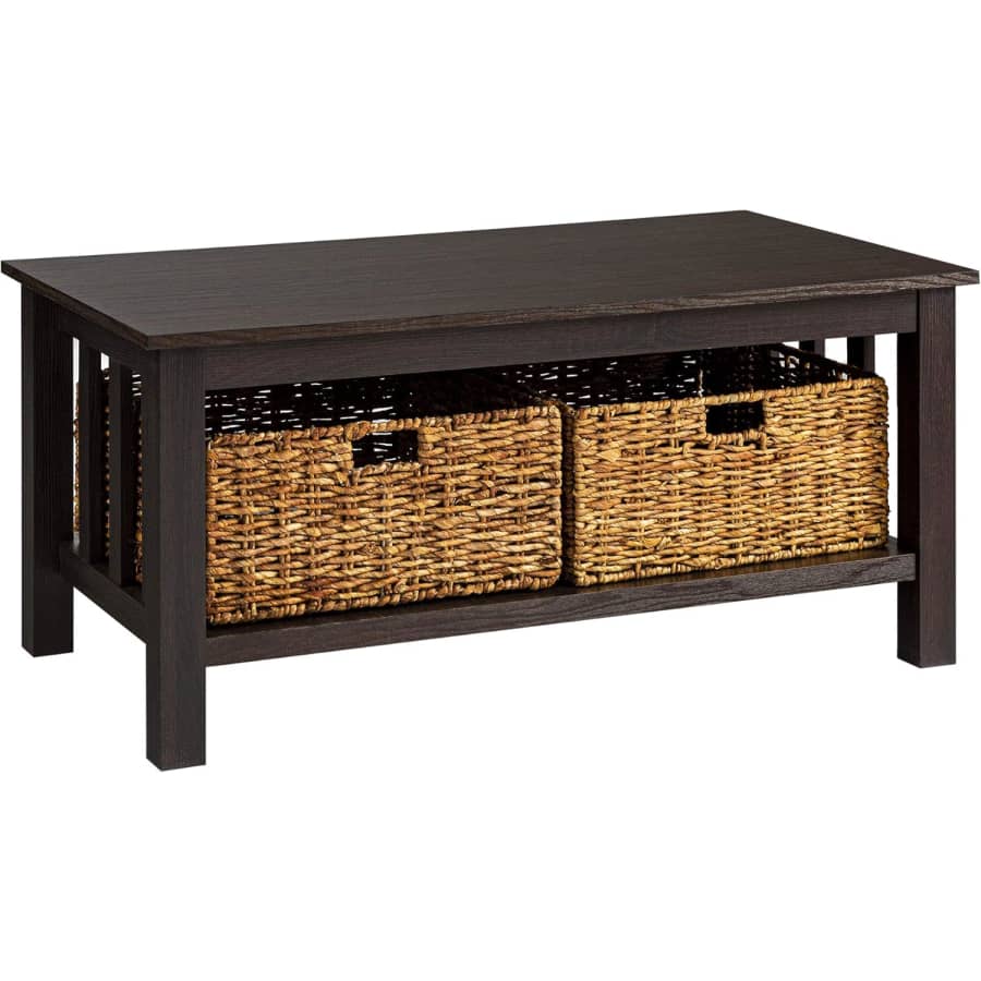 Walker Edison Alayna Coffee Table w/ Storage Baskets: $69