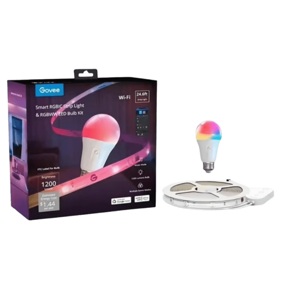 Govee 24.6-Foot RGBIC Strip Light w/ Smart Light Bulb: $18