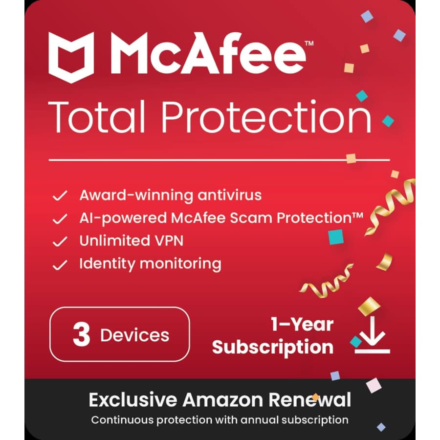 McAfee Total Protection 2024 3-User 1-Year Subscription: $20 McAfee Total Protection 2024 3-User 1-Year Subscription: $20