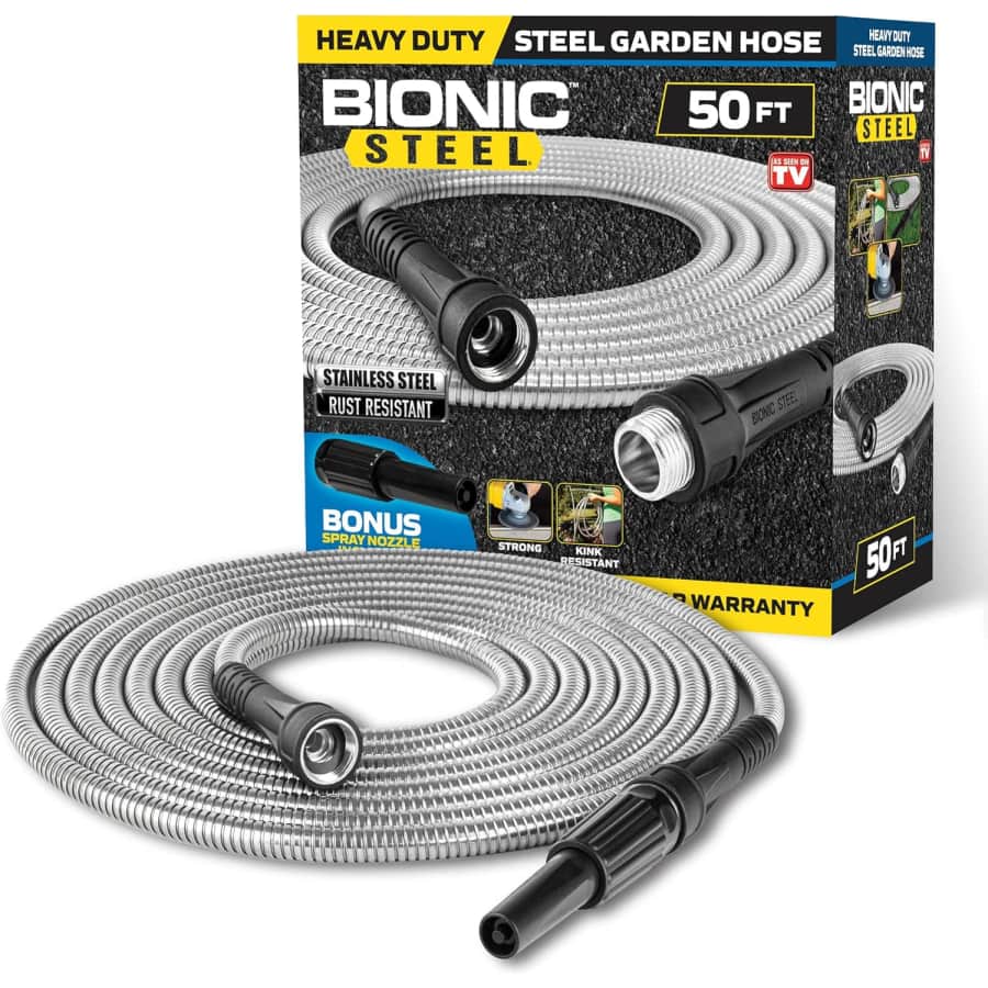 Bionic Steel 50-Foot Metal Garden Hose with Nozzle: $27.97