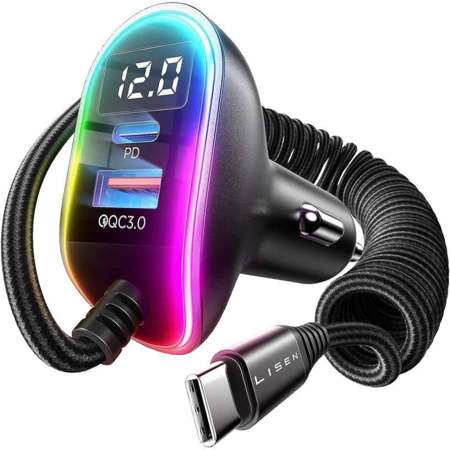 Lisen 96W Dual Port Fast Charging Car Charger w/ 5.3-Foot USB-C Cable: $7.99
