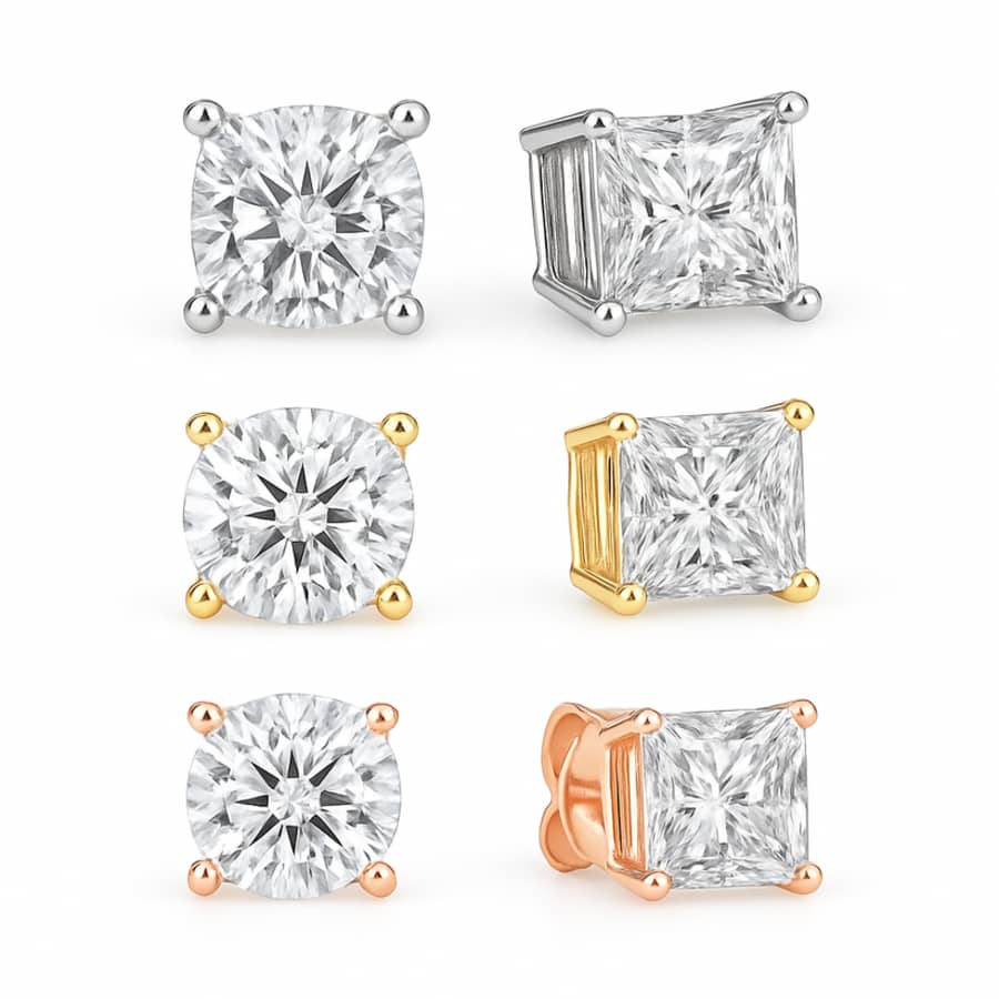 Round and Princess Stud Earring Set 2-Pair: $12