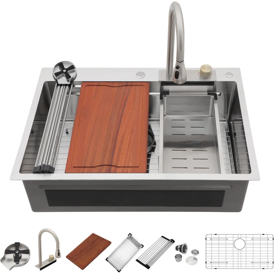33x22" Waterfall Kitchen Workstation Sink with Faucet Combo: $320 33x22" Waterfall Kitchen Workstation Sink with Faucet Combo: $320