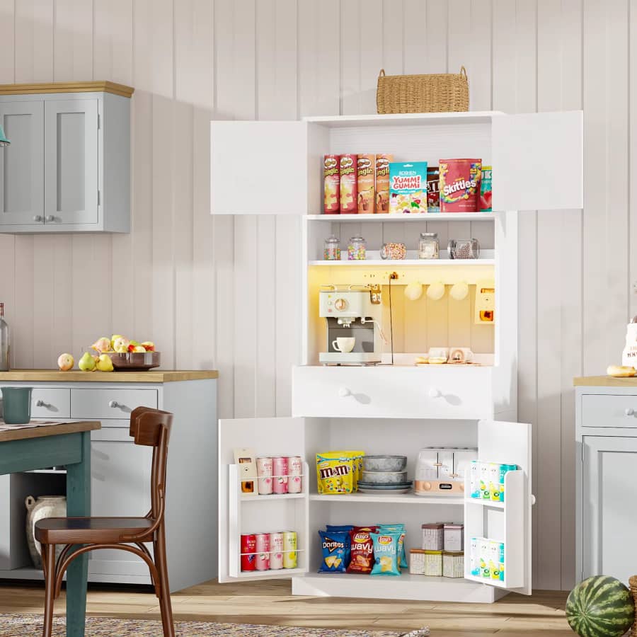 71" Kitchen Pantry Cabinet w/ Power Outlet & Light: $125 71" Kitchen Pantry Cabinet w/ Power Outlet & Light: $125