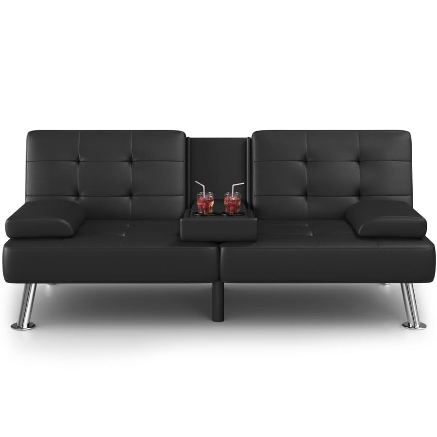 Homall Faux Leather Futon Sofa Bed w/ 2 Cupholders: $139.88