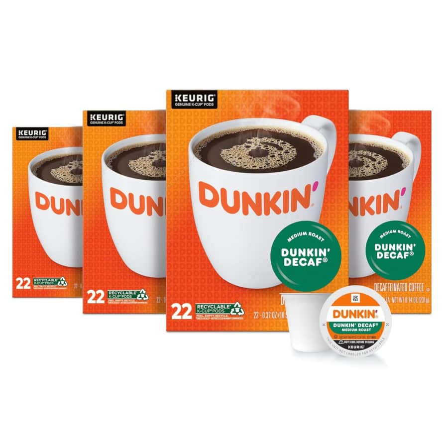 Dunkin' Decaf Medium Roast Coffee K-Cup Pod 88-Pack: $27 via Sub & Save Dunkin' Decaf Medium Roast Coffee K-Cup Pod 88-Pack: $27 via Sub & Save