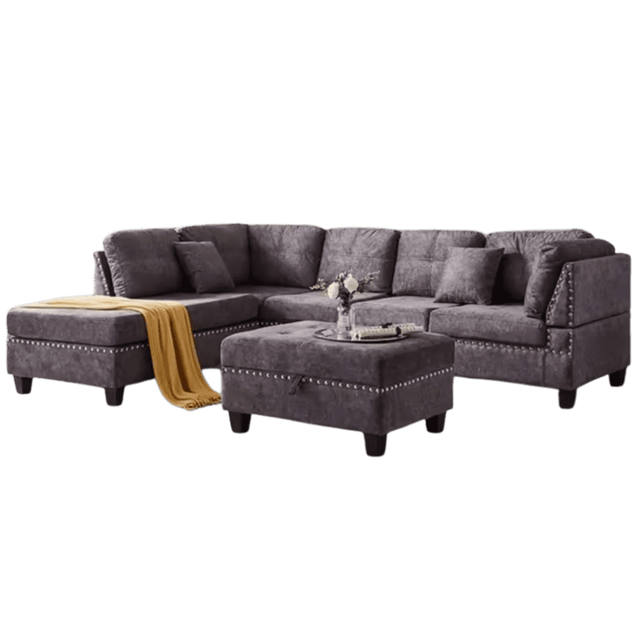 Modular L-Shaped Sectional Sofa Set w/ Ottoman: $504