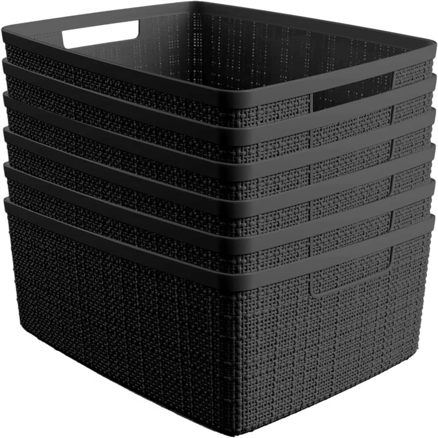 Curver Jute Medium Plastic Organization and Storage Basket 6-Pack: $27 Curver Jute Medium Plastic Organization and Storage Basket 6-Pack: $27