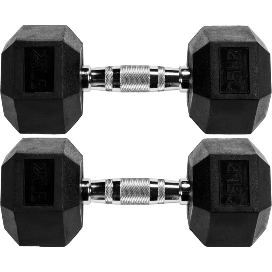 Fitvids 25-lb. Rubber Encased Hex Dumbbell Pair: $45 Fitvids 25-lb. Rubber Encased Hex Dumbbell Pair: $45