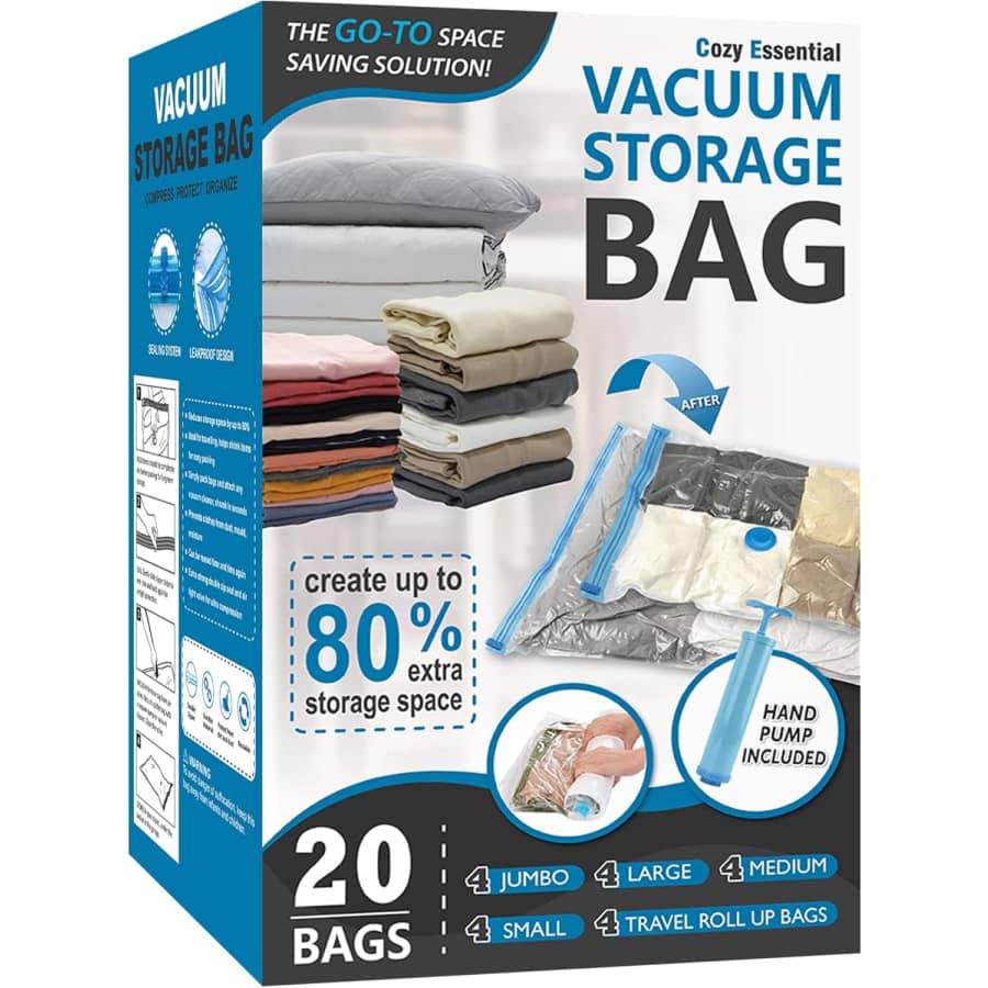 Vacuum Storage Bags 20 Pack w/ Hand Pump: $20