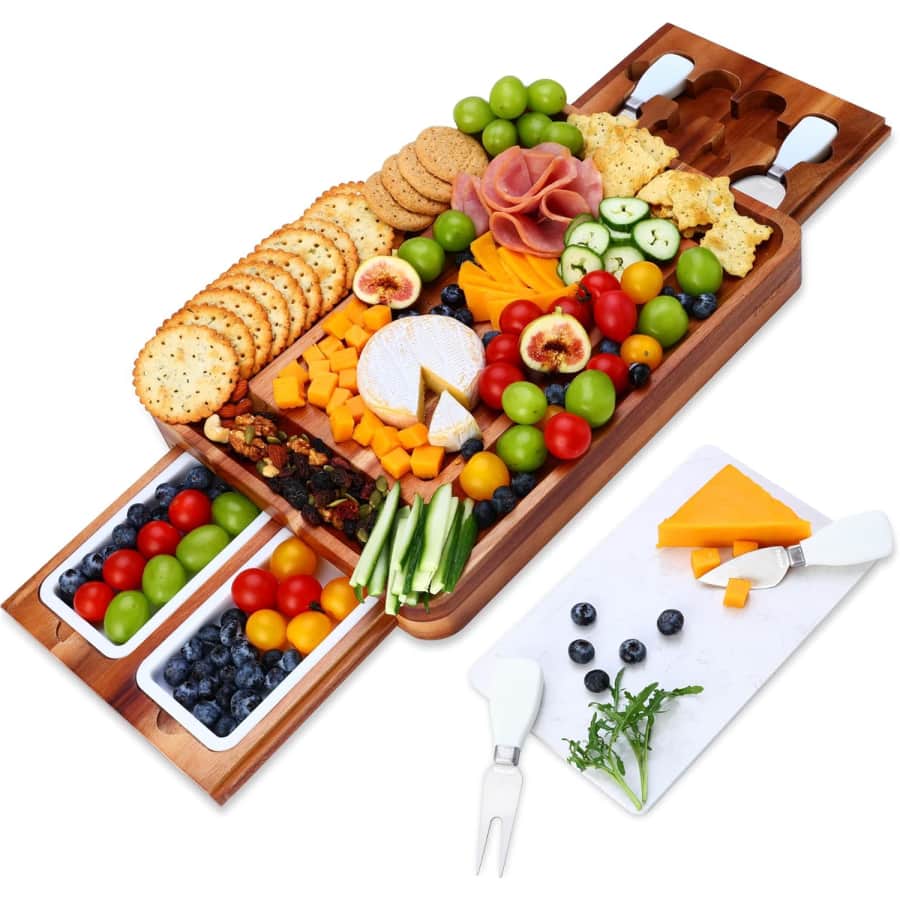 Large Acacia Wood Charcuterie Board with Knife Set: $24