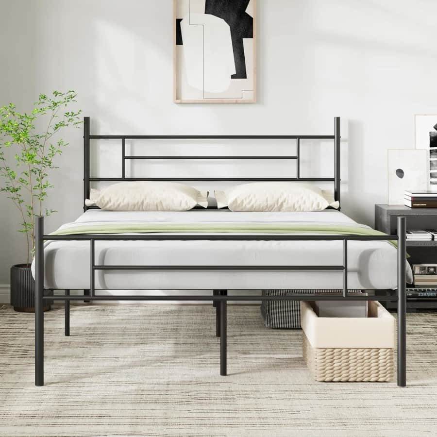 Novilla Metal Queen Bed Frame w/ Headboard, Footboard: $35