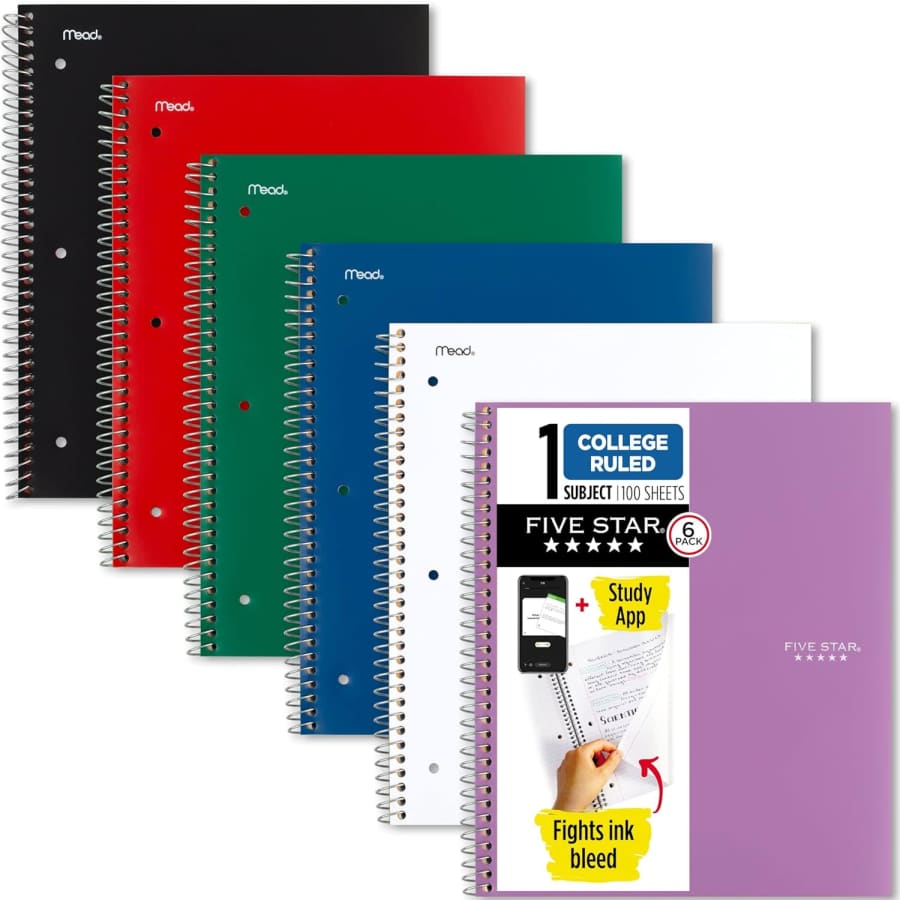 Five Star 1-Subject Spiral Notebook 6-Pack: $17.99
