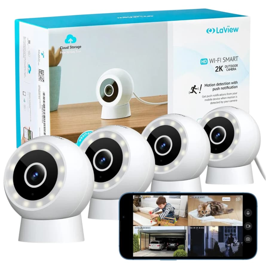 LaView 2K HD WiFi Smart Security Camera 4-Pack: $70