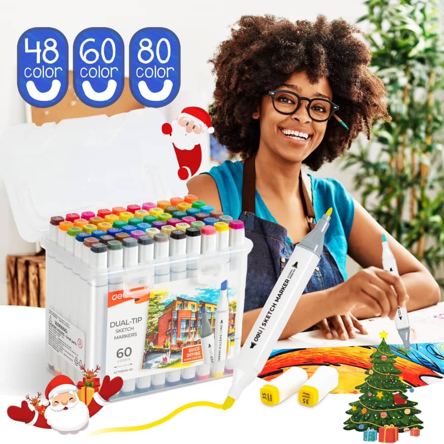Deli 60-Color Dual Tip Permanent Marker Set: $9.99