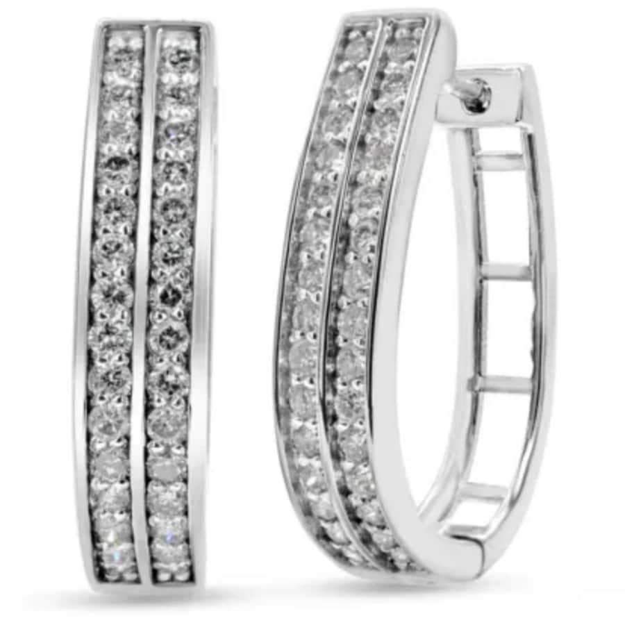 3/4" 1-TCW Diamond Two Row Hoop Earrings in Platinum Overlay: $48 3/4" 1-TCW Diamond Two Row Hoop Earrings in Platinum Overlay: $48