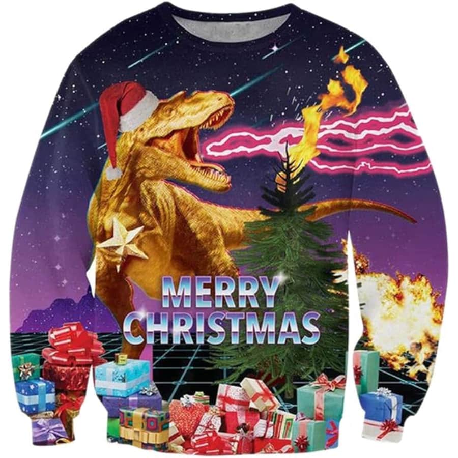 Unisex Dinosaur Ugly Christmas Sweater: $15 w/ Prime
