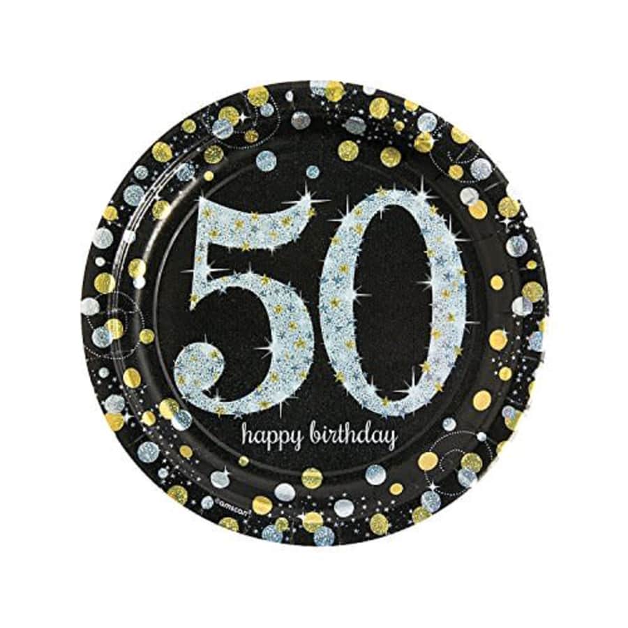 Fun Express Sparkling Celebration 50th Birthday Paper Dinner Plates - Party Supplies- 8 Pieces for $5