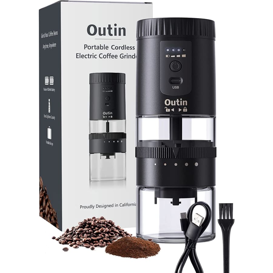 Outin Portable Cordless Electric Burr Coffee Grinder for $25