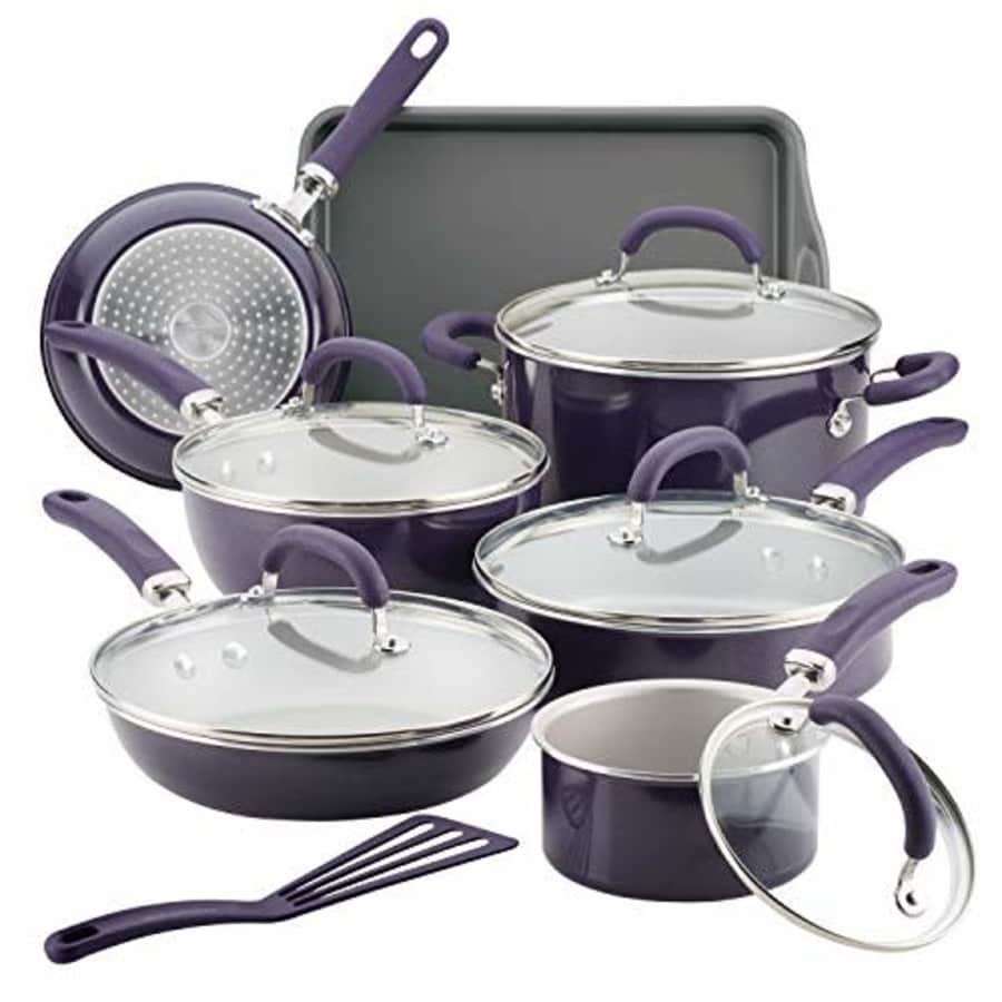 Rachael Ray Create Delicious Nonstick Cookware Pots and Pans Set, 13 Piece, Purple Shimmer for $158 Rachael Ray Create Delicious Nonstick Cookware Pots and Pans Set, 13 Piece, Purple Shimmer for $158