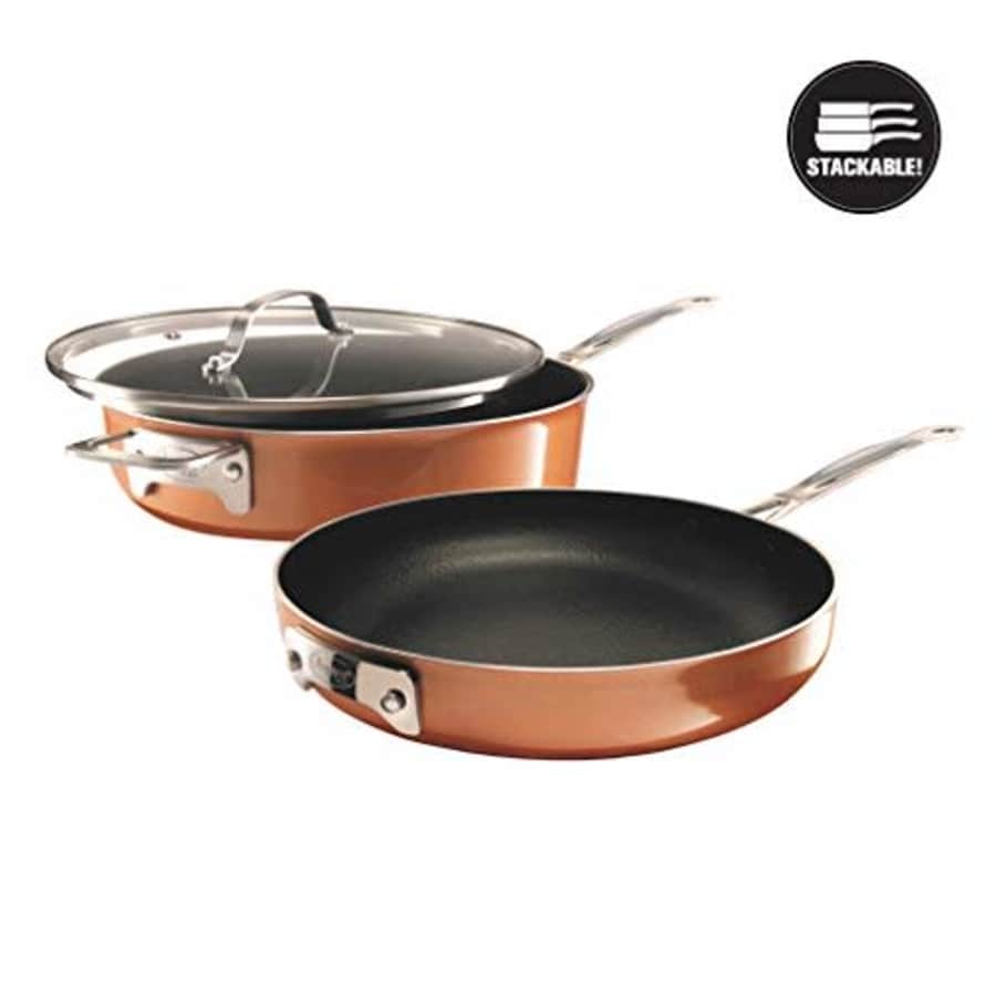 Gotham Steel Stackable 3 Piece Frying Pan Cookware Set Stackmaster Ultra Nonstick Cast Texture for $41