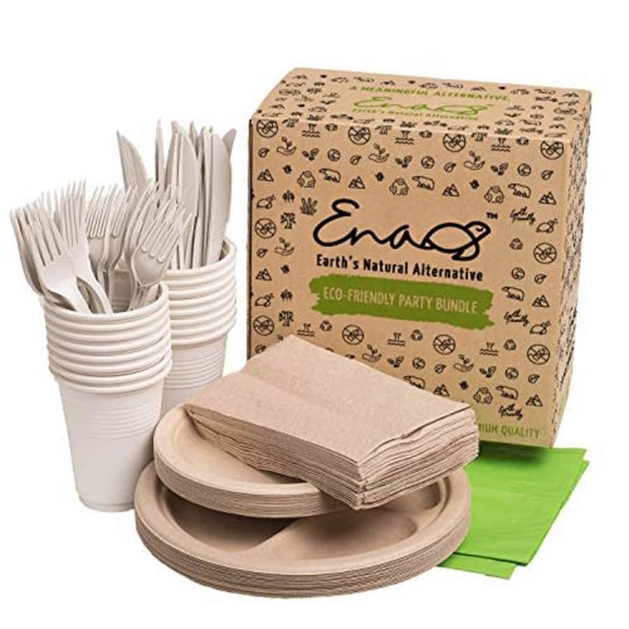 Earth's Natural Alternative Eco-friendly Camping Supplies [16 Dinnerware Set] for Picnic Basket & Party Supplies. Compostable for $29
