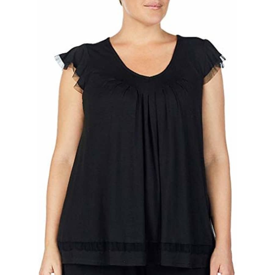 ELLEN TRACY Women's Plus Yours to Love Short Sleeve Top, 8415X, Black w/Mesh, 3X for $47