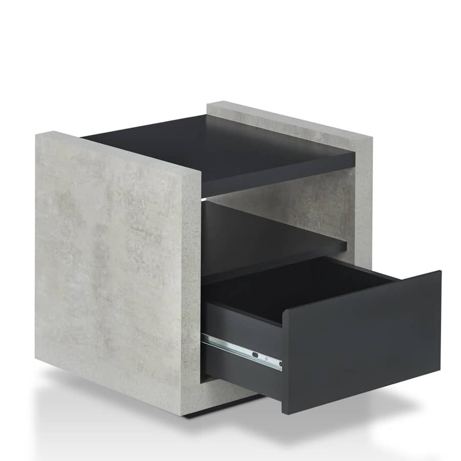 Tatro Black Concrete-Like Elevated Base End Table with Hidden Drawer for $50
