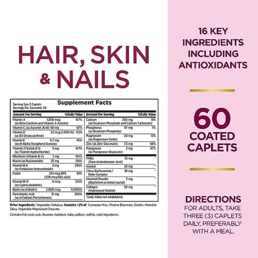 Nature's Bounty Optimal Solutions Hair, Skin & Nails Formula, with 3,000 mcg Biotin, 60 Coated for $10