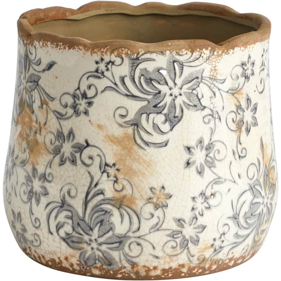 Nearly Natural 7" Tuscan Ceramic Gray Scroll Planter for $24
