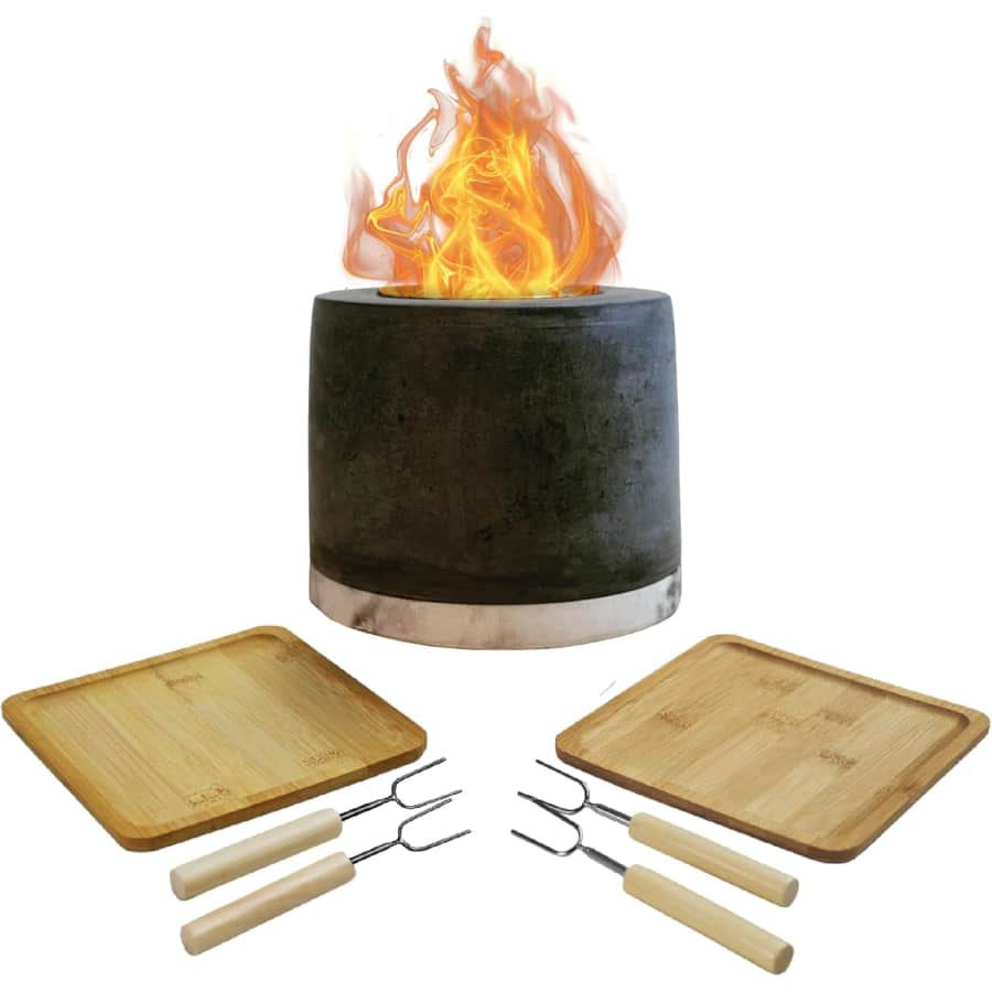Roundfire Concrete Tabletop Fire Pit with Smores Kit for $35