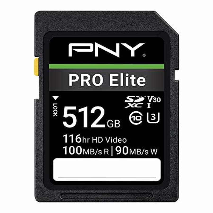 PNY 512GB PRO Elite Class 10 U3 V30 SDXC Flash Memory Card - 100MB/s, Class 10, U3, V30, 4K UHD, for $40 PNY 512GB PRO Elite Class 10 U3 V30 SDXC Flash Memory Card - 100MB/s, Class 10, U3, V30, 4K UHD, for $40