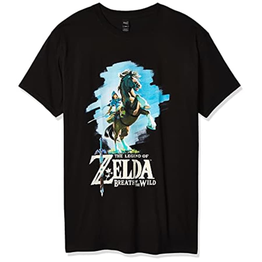 Nintendo Men's Zelda Breath of The Wild Link Epona Posing T-Shirt, Black, 4X-Large for $10
