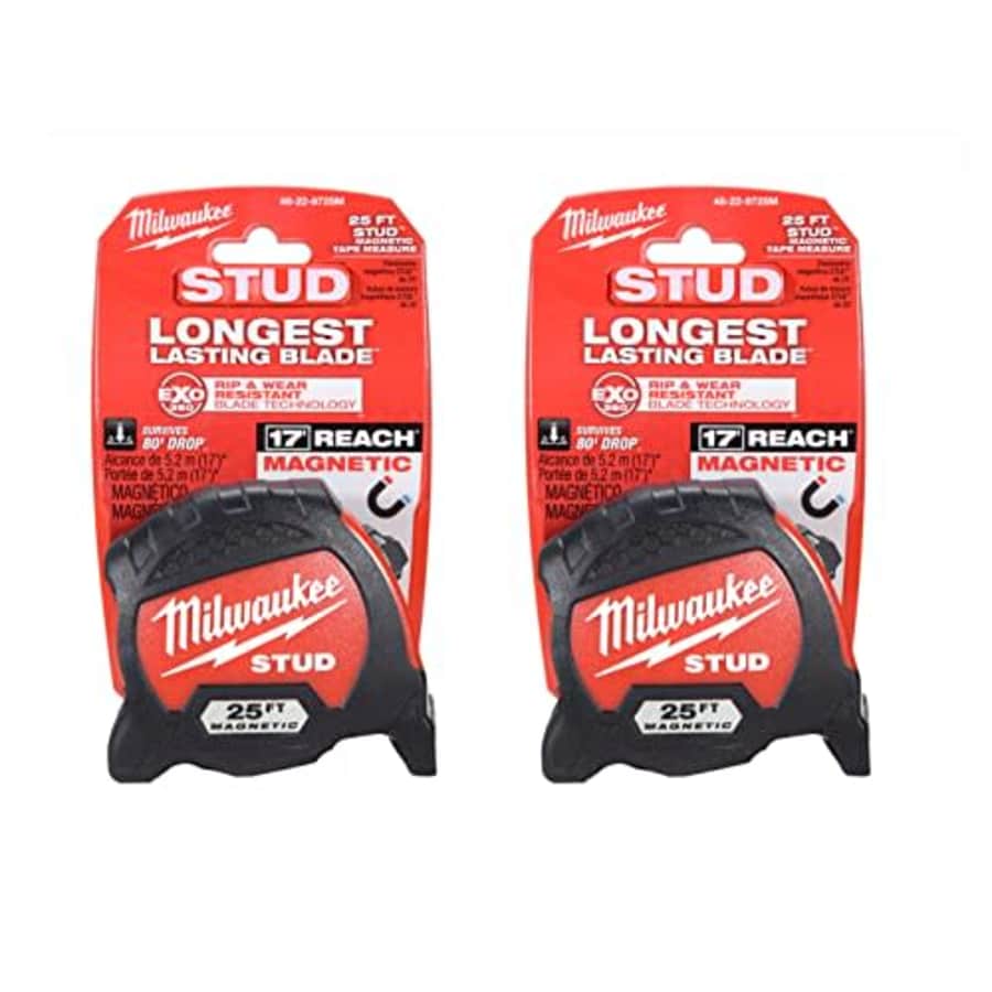 Milwaukee 48-22-9725M 25-Foot Stud Magnetic Tape Measure 2 Pack for $39