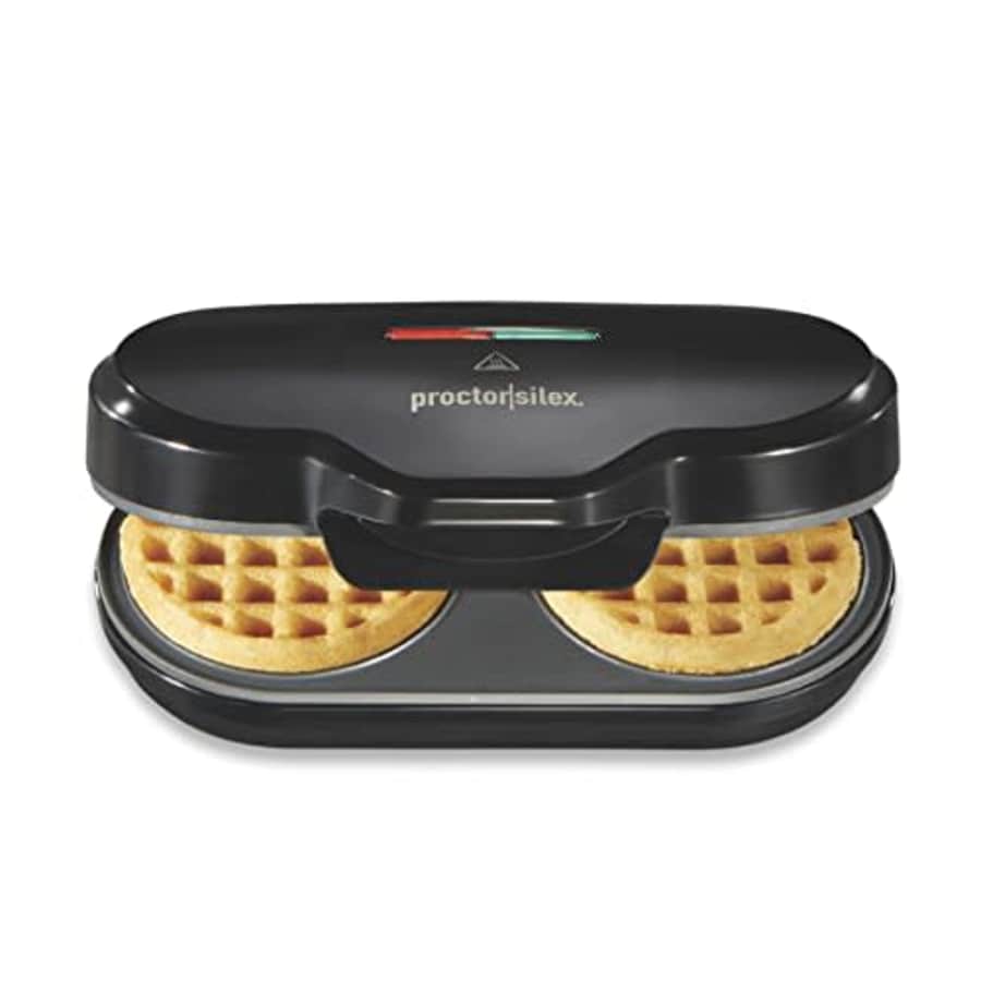 Proctor Silex Double Mini Waffle Maker Machine with 4 Round Non-stick Grids, Makes 2 Personalized for $20 Proctor Silex Double Mini Waffle Maker Machine with 4 Round Non-stick Grids, Makes 2 Personalized for $20