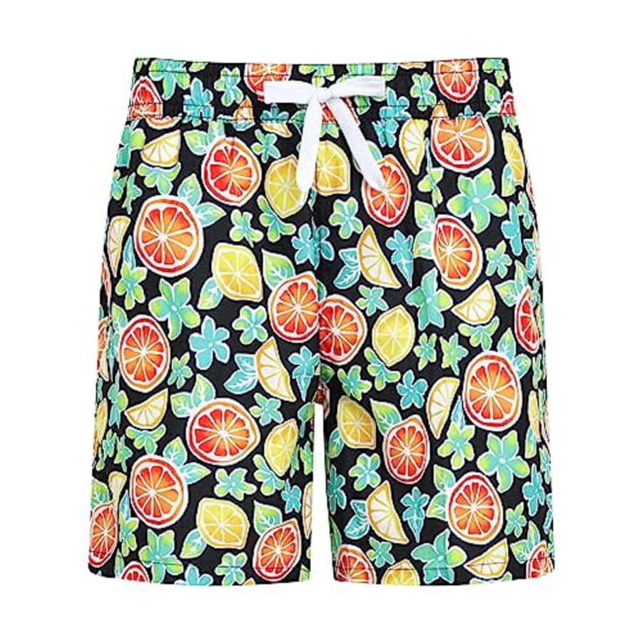 Kanu Surf Men's Standard Iconic Swim Trunks (Regular & Extended Sizes), Citrus Black for $9