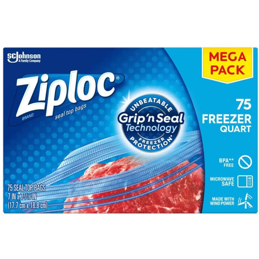Ziploc 75-Count Quart Freezer Bags for $10