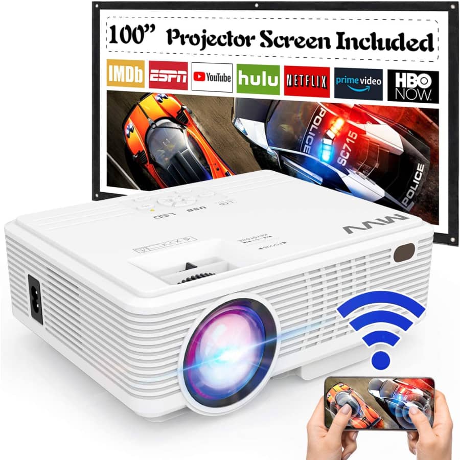 MVV WiFi Mini Portable Projector with Screen for $70