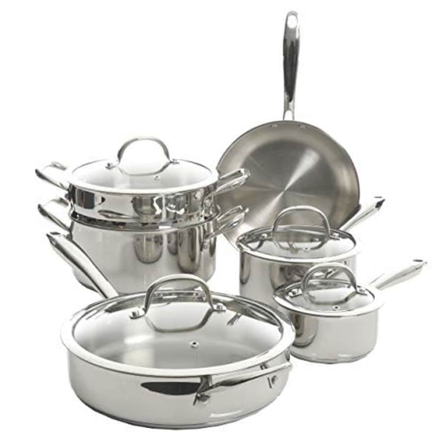 Kenmore Devon Heavy Gauge Stainless Steel Tri-Ply Impact Bonded Induction Cookware, 10-Piece Set for $131