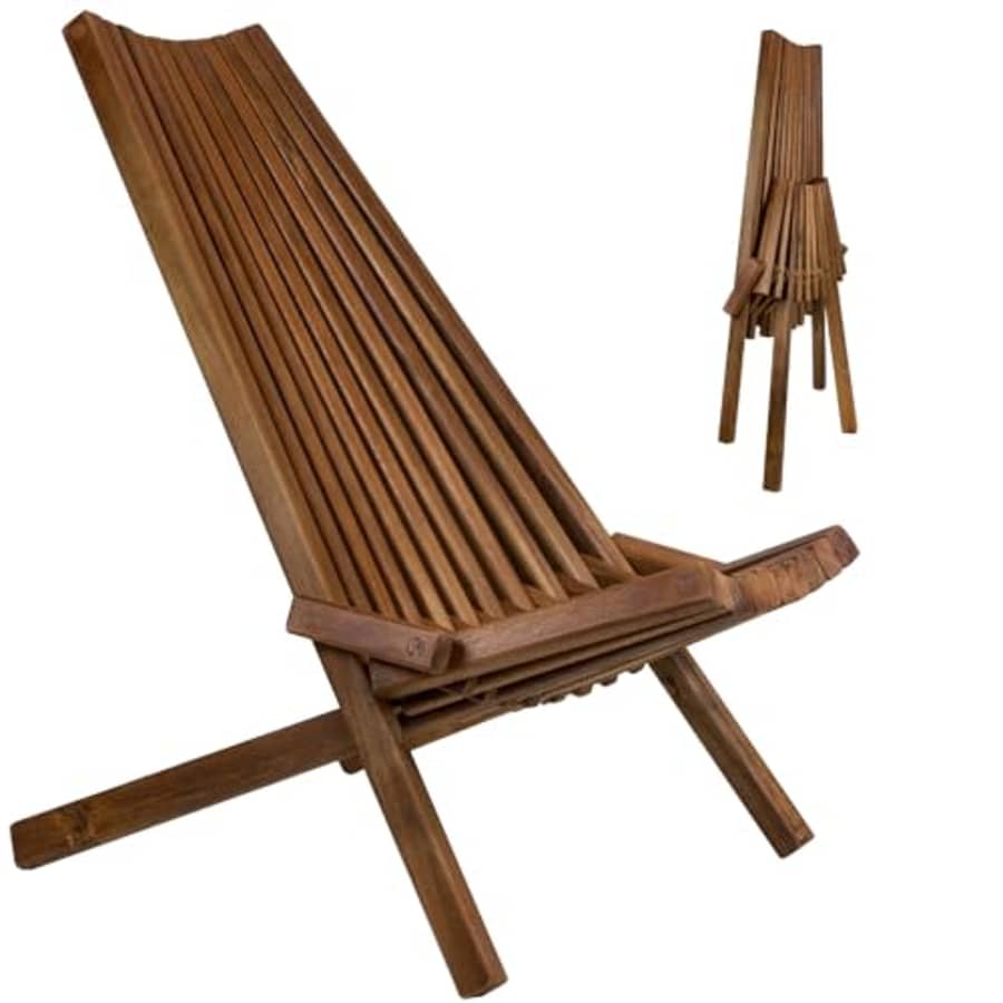 CleverMade Tamarack Folding Wooden Outdoor Chair -Stylish Low Profile Acacia Wood Lounge Chair for for $150