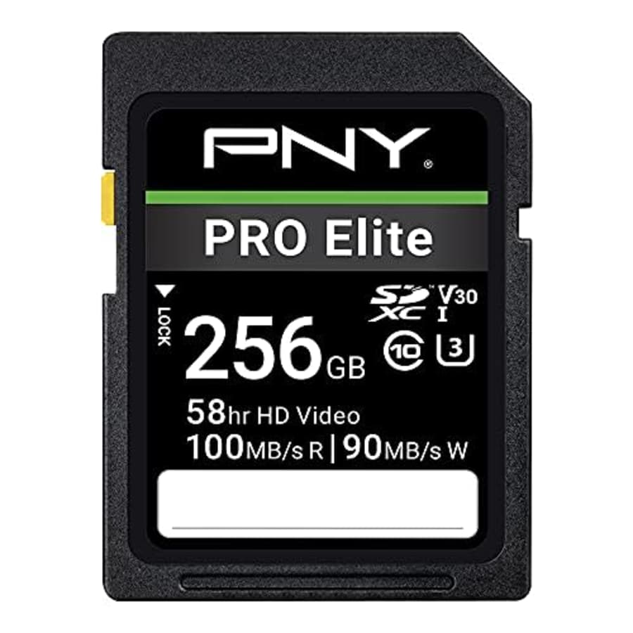 PNY 256GB PRO Elite Class 10 U3 V30 SDXC Flash Memory Card - 100MB/s, Class 10, U3, V30, 4K UHD, for $20