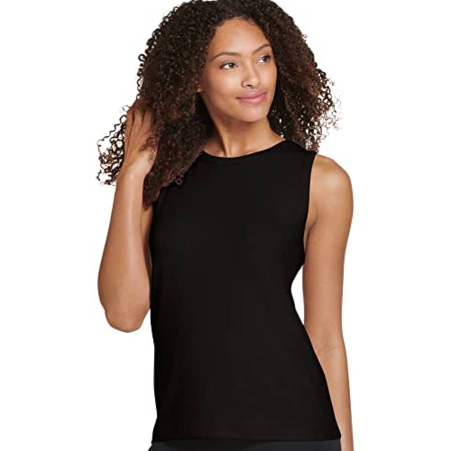 Jockey Women's Activewear High Neck Rib Knit Tank, Black, M for $13