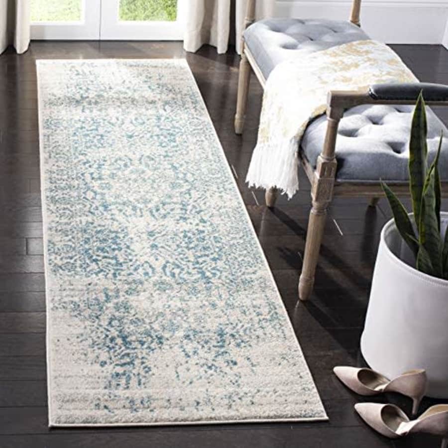 SAFAVIEH Madison Collection 2'3" x 22' Teal / Ivory MAD603J Oriental Snowflake Medallion Distressed for $92 SAFAVIEH Madison Collection 2'3" x 22' Teal / Ivory MAD603J Oriental Snowflake Medallion Distressed for $92