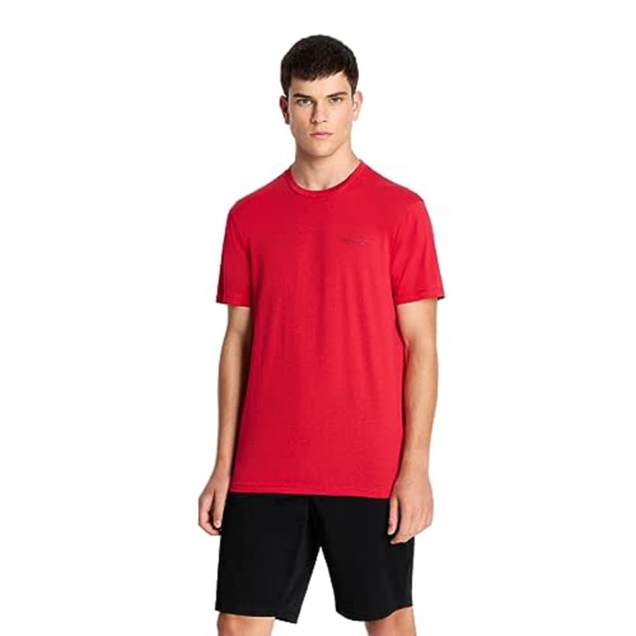 Emporio Armani A | X ARMANI EXCHANGE Men's Short Sleeve Micro Milano/Ny Logo T-Shirt, Lipstick Red, XXL for $45