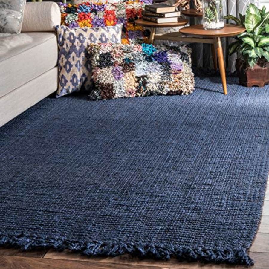 nuLOOM Natura Collection Chunky Loop Jute Rug, 4' x 6', Navy Blue for $70